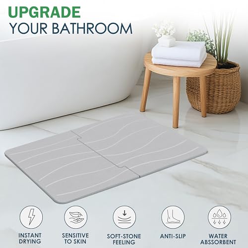 MOPHONICHOME Extra Large Stone Bath Mat 32 x 20 inches - Diatomaceous Earth Bathroom Stone Mat, Non Slip Quick Dry Diatomite Bathroom Rug, Absorbent, Modern Design, Easy to Clean, Grey - color: Extra Large Gray