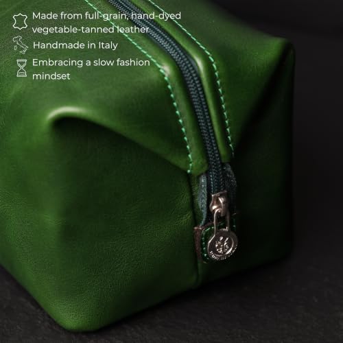 Time Resistance Leather Toiletry Bag - Italian Cosmetic Case Dopp Kit (Green) - color: Green