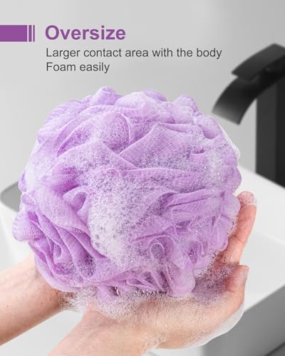 MTDLYICE Loofah Sponge, XXL Large Loofah 100g 4 Pack, Bath Sponge Soft Mesh Shower Loofah for Men, Body Scrub, Shower Pouf Bath Accessories, for Body Wash, Soap (Lavender) - style: Lavender