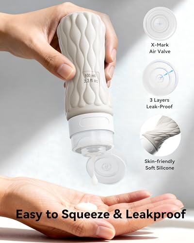 Silicone Travel Bottles for Toiletries 8 Pack Travel Size Toiletries 3.4 oz 1.7 oz, Leakproof Squeeze Travel Size Containers Refillable Cosmetic Jars Set for Shampoo, Conditioner, Creams - color: Blue Grey-3.4oz/1.7oz