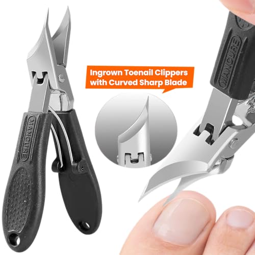Toenail Clippers for Thick Toenails for Seniors, Angled Head Large Toe Nail Clippers Set for Men, Heavy Duty Ingrown Toenail Clippers Long Handled, Ultra Sharp Slanted Nail Cutter - color: Black