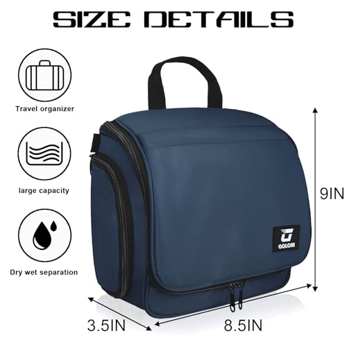 Goloni Hanging Toiletry Bag, 10 Compartments Water-Resistant Makeup Bag with 360° Spinning Metal Hook, Large Travel Cosmetic Organizer for Men & Women, Blue (7.05oz) - color: Blue