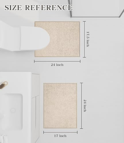 chakme Bathroom Rug Sets 2 Piece, Ultra Thin Bath Mat Quick Dry Bath Mat Set, Absorbent Bath Mats for Bathroom Non Slip Machine Washable, (Light Beige, 2 Piece) - color: Light Beige, size: 2Piece-Contour Rug