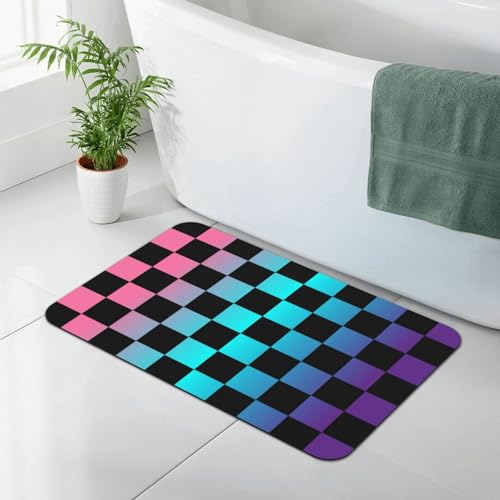 Black and Colorful Checkered Bath Mat Rugs 15.7x23.6 in, Diatomaceous Earth Bathroom Rug Fit Under Door Rubber Non-Slip Absorbent Bathroom Mat for Bathroom Kitchen Floor, Tub and Shower Sink - color: Checkered #03