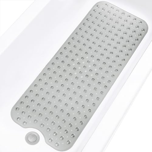 Bathtub and Shower Mats, Extra Long Non-Slip Bath Tub Mat 39 x 16 Inch, Machine Washable Bathmat with Suction Cups & Drain Holes for Bathroom Floor, Clear Grey - color: Clear Grey
