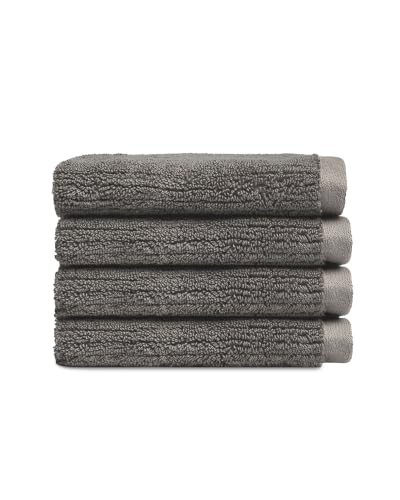 Cozy Earth Ribbed Washcloth Set - 60% Cotton 40% Viscose from Bamboo Bathroom Washcloths - Soft & Absorbent Textured Ribbed Pattern - 4 Pack Charcoal - color: Charcoal, size: Washcloth