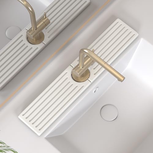 Stone Faucet Mat for Kitchen Sink, Water Absorbing Sink Water Splash Guard, Fast-Drying Kitchen Sink Faucet Mat, Durable Protector and Stone Drying Mat for Kitchen Counter & Bathroom Sink - color: White Gray Style 1, size: 20" x 4"