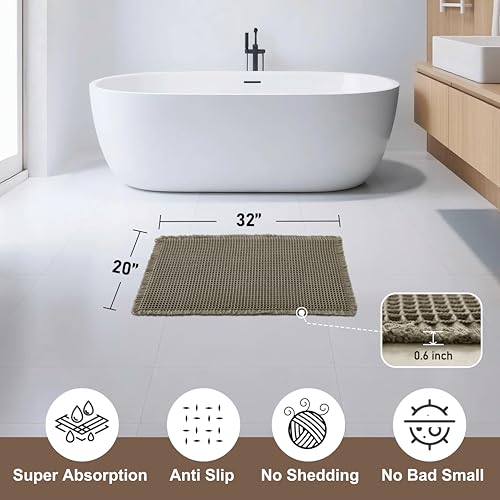 JIUZHEN Upgraded Waffle Bath Mat Non Slip Bath Rug with Rubber Backing Machine Washable Bathroom Mats with Tassels Super Absorbent Quick-Drying Waffle Mat for Bathroom, 20" x 32", Olive Green - color: Olive Green, size: 1'8" x 2'8" (Rectangular)