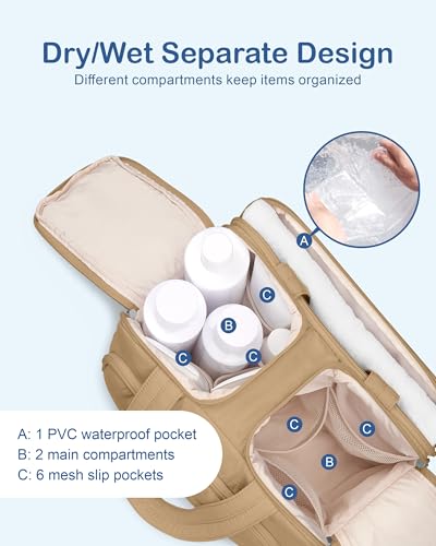 TOPDesign Travel Toiletry Bag for Women, Puffer Large Toiletry Bag, Lightweight Cosmetic Makeup Organizer with Handle for Traveling, Accessories, Essentials, Toiletries (Khaki) - color: Khaki