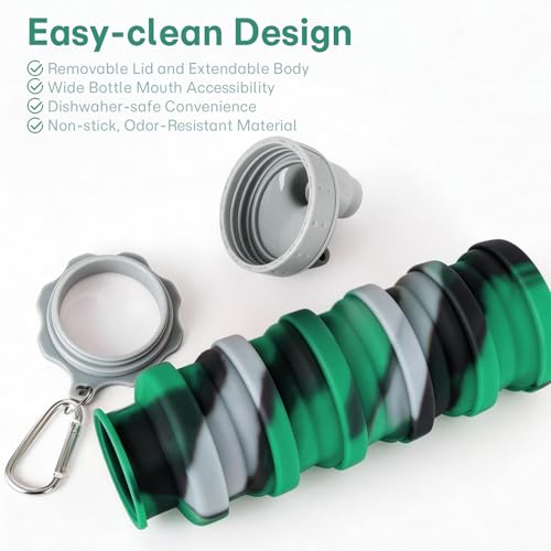 Reusable BPA Free Foldable Silicone Water Bottles for Kids, Students, Adults, Travel Camping Hiking (1pack, Green) - color: Green, style: 1pack