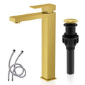 KENES Brushed Gold Tall Bathroom Faucet, Single Handle Vessel Sink Faucet Gold Vanity Bathroom Faucet with Supply Lines and Pop Up Sink Drain, LJ-9031A-4 - color: Gold, size: Tall
