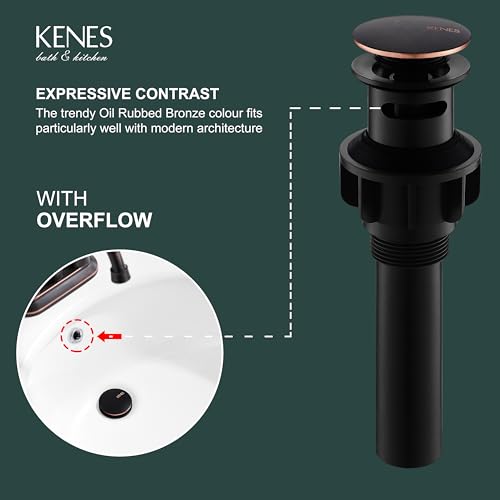 KENES Oil Rubbed Bronze Pop Up Bathroom Sink Drain with Overflow, Lavatory Bathroom Vanity Sink Drain Stopper, Sink Drain Assembly with Overflow Anti Clog Pop Up Drain - color: Oil-rubbed Bronze, size: Big Pop up Cap (With Overflow)