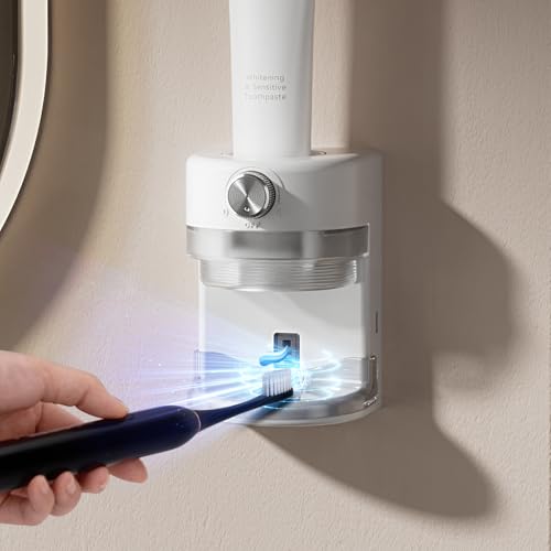 Toothpaste Squeezer, Bathroom Wall Mounted Electric Toothpaste Dispenser with Adjustable Toothpaste Dispensing Amount, Automatic Toothpaste Dispenser for Adults and Kids (White) - color: White
