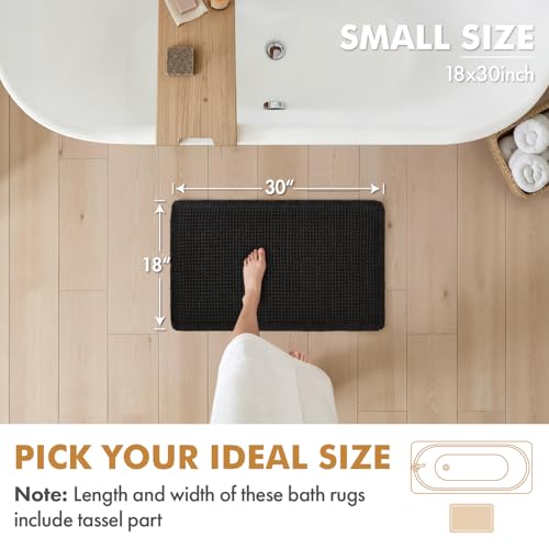 MIULEE Set of 2 Waffle Bathroom Rugs, Boho Bath Rugs Non Slip Washable, Super Absorbent Bath Mats, Ultra Soft Rubber Backed Shower Mats for Bathroom Floor, Tub and Shower, Black, 18x30 Inch - color: Black, size: 18''x30''