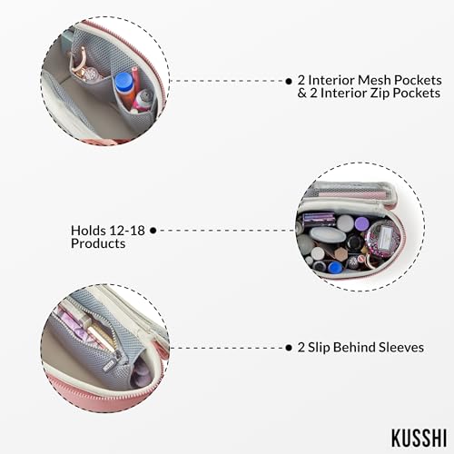 KUSSHI Neoprene Train Case Makeup Bag - Washable Makeup Travel Bag & Vanity Case for Stress Free Travel (Small, Mauve/Stone) - color: Mauve/Stone, size: Small