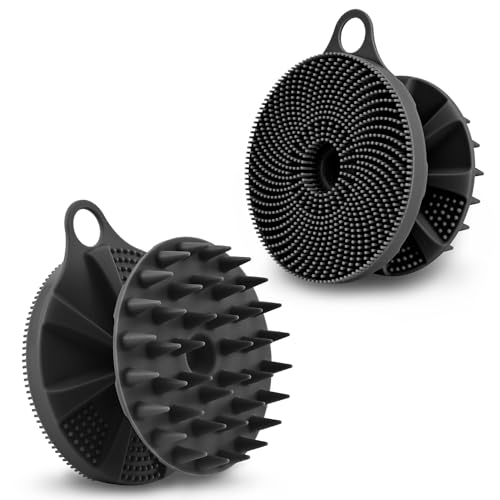 INNERNEED 2in1 Silicone Body Scrubber & Scalp Massager Shampoo Brush, Black | Food-Grade Soft Material, More Hygienic, Easily Lather, Convenient for Travel, Gym, Business,etc - color: Black
