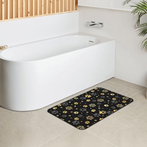 Golden Dogs Animal Paws Bath Mat Rugs 15.7x23.6 in, Diatomaceous Earth Bathroom Rug Rubber Non-Slip Absorbent Bathroom Mat for Bathroom Kitchen Floor, Tub and Shower Sink - color: Paws #03