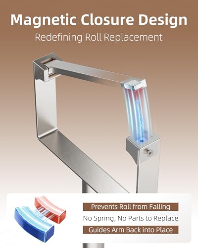 RUACQ Toilet Paper Holder Free Standing, Stainless Steel Toilet Paper Holder Stand with Weighted Base, Bathroom Toilet Paper Holder Free Standing, Floor Tissue Roll Holder (Brushed Nickel, 1Pack) - color: Brushed Nickel, size: Free Standing