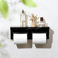 Modern Black Double Marble Toilet Paper Holder, Extra Large Wall Mount Marble Toilet Paper Dispenser with Cover, Dual Bathroom Wall Toilet Paper Roll Holder - color: Marble Black&black, size: Full