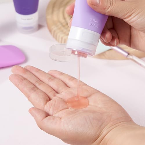 INSFIT Travel Bottles for Toiletries, TSA Approved 3oz Travel Size Containers, BPA Free Leak Proof Squeezable Silicone Tubes for Shampoo Conditioner Lotion Body Wash with Labels - color: Purple 2oz, size: 2 Ounce