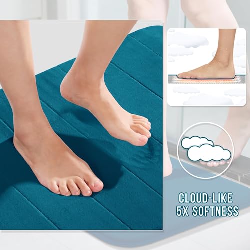 Yimobra Memory Foam Bath Mat Set 3 Pieces- Super Soft Absorbent Quick Dry Bathroom Rug Sets, Machine Washable Non Slip Floor Carpet for Tub Shower, Vanity & Toilet Base, Peacock Blue - color: Peacock Blue, size: 31.5''x20'' +17''x24'' + 24''x20''