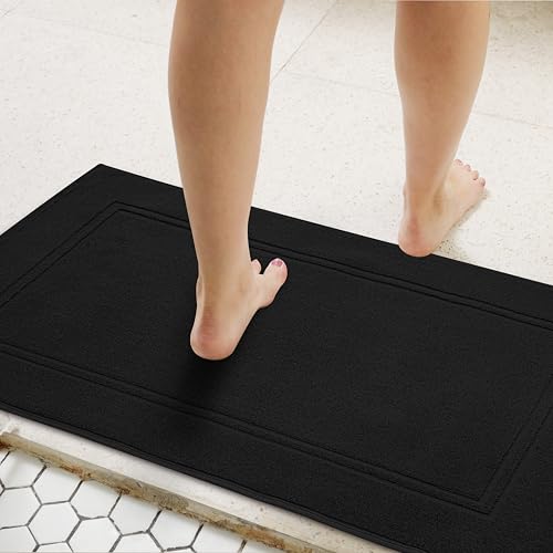 Tens Towels Pack of 2 Bath Mats 100% Cotton, 20 x 32 Inches, Super Absorbent, Hotel Quality Premium Floor Towels, Luxurious, Soft & Quick Dry, Not a Bathroom Rug, Black - color: Black