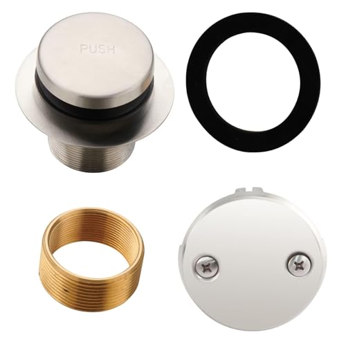 Brushed Nickel Tub Drain Tip-Toe Tub Trim Set Conversion Kit Assembly, Hidrop Bathtub Drain Replacement Trim Kit with 2-Hole Overflow Faceplate and Universal Fine/Coarse Thread, Brushed Nickel - color: Brushed, style: 2 Holes