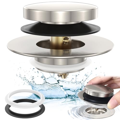 Brushed Nickel Universal Tip Toe Tub Stopper, Pop Up Bathtub Drains Plug, Bathroom Bath Tub Drain Stoppers, Conversion Kit Assembly, Replaces Lift and Turn, Tip-Toe and Trip Lever drains for Tub - color: Brushed Nickel