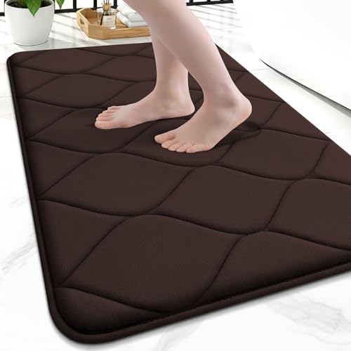 Smiry Memory Foam Bath Mat 24"x16", Ultra Soft Non-Slip Bathroom Rug, Plush Water Absorbent Quick Dry and Machine Washable Floor Mat for Shower, Tub & Home Decor, Brown - color: Brown, size: 24"x16"