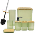 CERBIOR Bathroom Accessories Set 7 Piece Bath Ensemble Includes Soap Dispenser, Toothbrush Holder, Toothbrush Cup, Soap Dish for Decorative Countertop and Housewarming Gift (Green) - style: Green