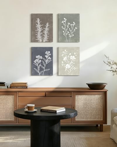 Drsoum Framed Boho Wall Art Set of 4 Wooded Vintage Botanical Prints Retro Plants Rustic Antique for Bathroom Farmhouse Kitchen Home Decor Ready to Hang 12x16inx4pcs (Framed) - size: 12''x 16''x 4pcs