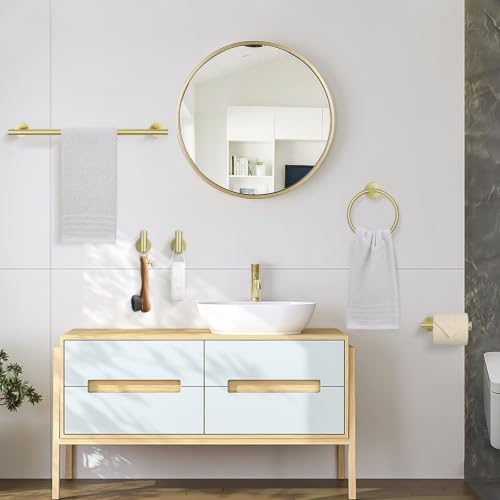 TURS Brushed Gold Bathroom Hardware Set 5 Piece, SUS304 Stainless Steel Bath Towel Bar Set, 24 Inch Bathroom Accessories Kit Wall Mounted - color: Brusehd Light Gold