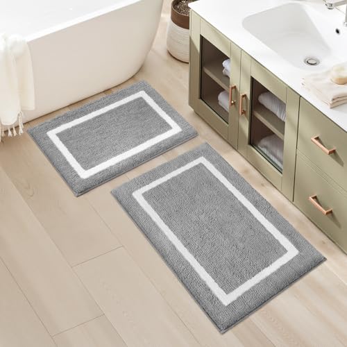 HOMEIDEAS Bathroom Rugs Sets 2 Piece, Super Soft and Absorbent Microfiber Tufted Bath Mats, Non-Slip and Machine Washable Bath Rugs(Light Grey) - color: Light Grey