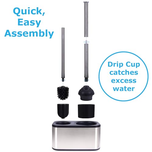 Blue Donuts Toilet Brush and Plunger Set with Holder, Sleek Minimalist Modern Stainless Steel Bathroom Accessories Toilet Plunger and Toilet Bowl Brush Combo - color: Stainless