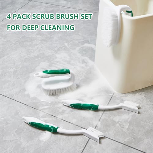 Scrub Brush Set, 4 Pack Deep Cleaning Brush Kit - 2 Scrub Brush, 2 Tile & Grout Brush with Built-in Scraper, Household Commercial Scrubber for Floor, Shower, Pool Wall, Tub (Green) - color: Green