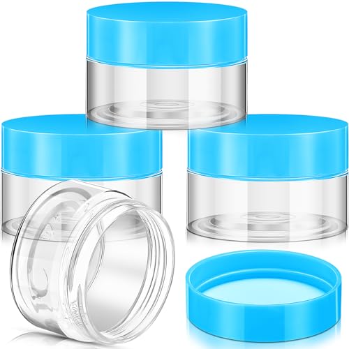 Patelai 4 Pieces Round Wide-mouth Leak Proof Plastic Container Jars with Lids for Travel Storage Makeup Beauty Products Face Creams Oils Salves Ointments DIY Making(1 Ounce,Blue) - color: Blue, size: 1 Ounce