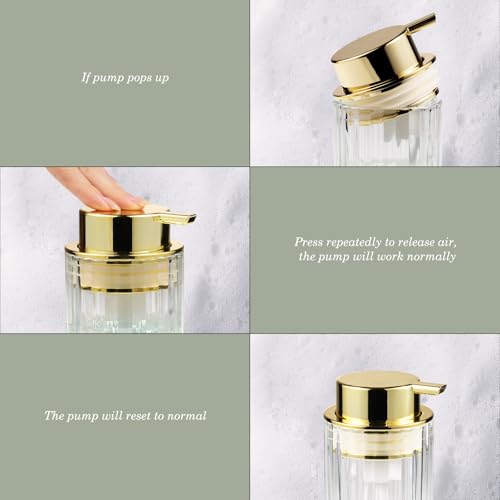 Amolliar Foaming Soap Dispenser, Plastic Pump Clear Glass Soap Dispenser, 8OZ Refillable Hand Soap Dispenser for Bathroom, Kitchen, Shower, Soap Pump Bottle for Liquid or Lotion Dispenser(Gold 2 Pack) - color: Gold