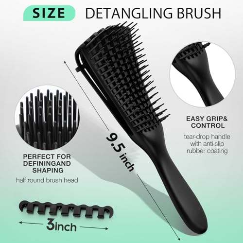 Hommtina Detangling Brush Set Getting Shine and Makes Hair Smooth, Curly Hair Brush for Adult & Kids Wet or Dry Hair(Green Pink Black + Black, 3 PCS) - color: Green Pink Black + Black, size: 3 PCS