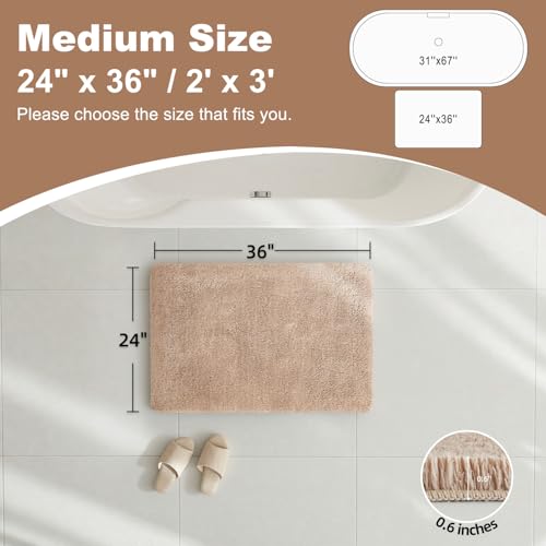 TYUU Beige Bathroom Rugs, Ultra Soft Bath Rugs Non Slip Washable, Super Absorbent Quick Dry Bath Mat with Rubber Backing for Bathroom Floor, Shower, or Sink, Beige 24" x 36" - color: Beige, size: 24" x 36"