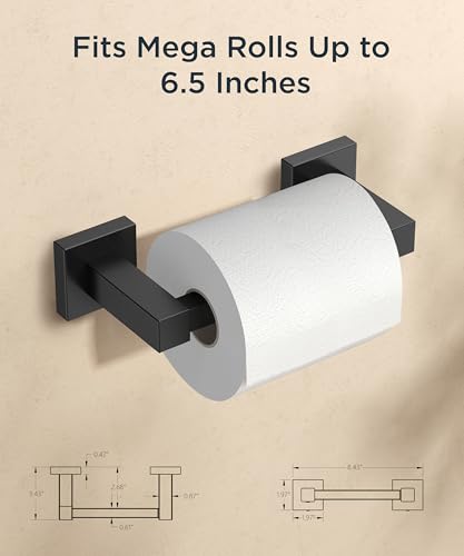 FORIOUS Toilet Paper Holder Wall Mount, Stainless Steel Rustproof Double Post Pivoting Tissue Roll Holder for Bathroom, Commercial Toilet Paper Dispenser (Matte Black, Square) - color: Matte Black