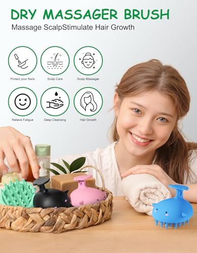 Scalp Scrubber Shampoo Brush, Wet & Dry Silicone Scalp Massager Brush Green | Soft Silicone Scalp Scrubber Helps Shampoo, Exfoliate Buildup, Refresh Roots And Relax Scalp Without Using Nails, Wet or Dry - color: Green