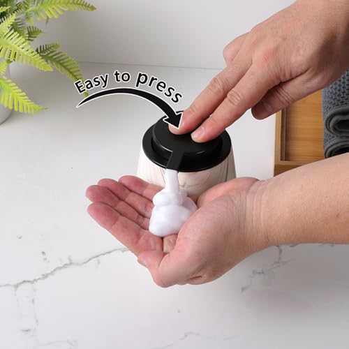 12Oz Foam Hand Soap Dispenser - Modern Ceramic Foaming Soap Dispenser with Easy-to-Press Pump, Reusable and Refillable Liquid Dish Soap Dispensers for Bathroom & Kitchen, Marble Brown - color: Marble Brown, style: Foam Pump