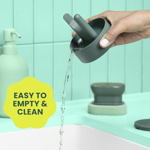 Brite by Scotch-Brite Palm Scrubber with Drain + Dry Stand, Household and Kitchen Sponge for Washing Dishes with Comfy Grip, 1 Scrub Sponge with Soap Dispenser - style: Palm scrubber