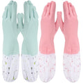 YARNOW Reusable Waterproof Flocked Thickened Rubber Gloves for Dishwashing and Household Cleaning, Large Size, Pink and Green, 4pcs Set, Insulated for Kitchen and Laundry Use