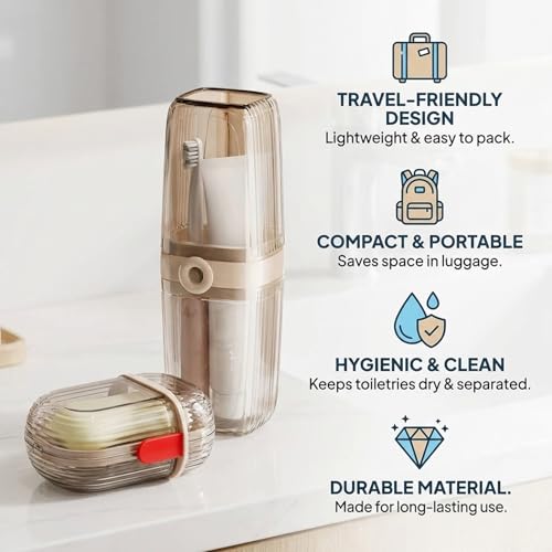 Toothbrush Travel Case, Travel Soap Case 2-Piece Set, Portable Toothbrush Holder with Cover for Traveling Camping Gym, Durable Travel Toothbrush Case and Soap Storage Organizer
