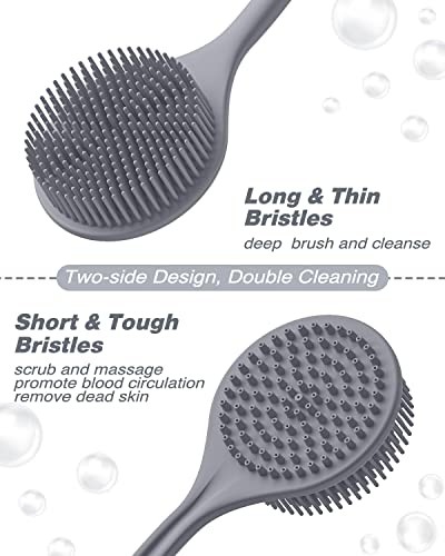 Manmihealth Silicone Back Scrubber (Thick Bristles) & Bath Glove & Face Brush Set (3PCS), Super-Exfoliating & Lathering Body Scrubber, Shower Brush, Face Scrubber Combination, with a Free Hook (Gray) - color: Gray, size: Thick Bristles Set