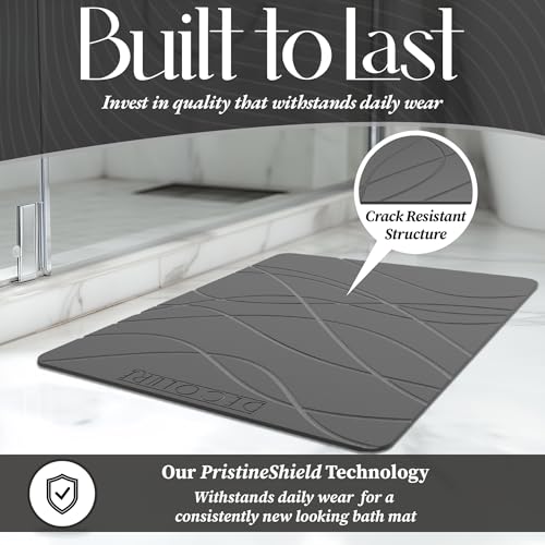 DECOLURE Stone Bath Mat, Quick Dry & Non-Slip Diatomaceous Earth Shower Mat for Bathroom, Luxurious & Easy to Clean Diatomite Stone Mat for Bathroom, Kitchen, High Density (Standard, Grey) - size: 24" x 15" (Rectangular)