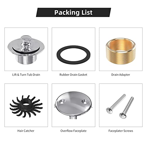 All Metal Lift & Turn Bathtub Drain Kit with Two-Hole Overflow Faceplate, Replacement Bath Tub Drain Trim Set Fine/Coarse Thread Conversion Kit Assembly, Tub Drains and Overflow -Chrome Plated - color: Chrome Plated