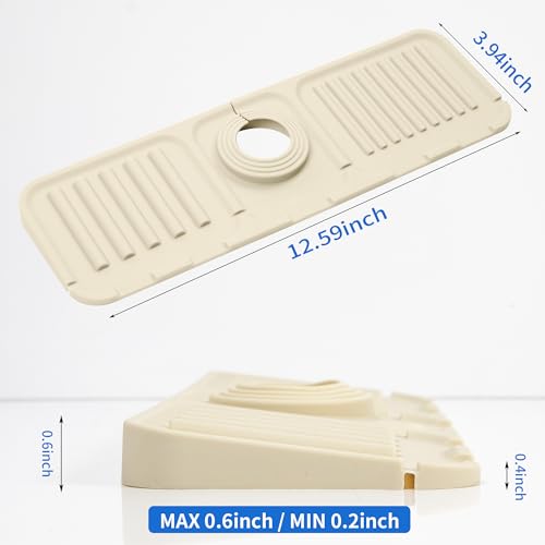 Sink Splash Guard, Sink Organizer Faucet Handle Drip Catcher Mat for Home & Kitchen Sponge Holder for Kitchen Sink Silicone Mats for Kitchen Counter (12.6''x4.0'' White)