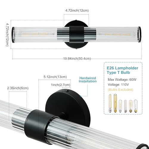 Bathroom Vanity Light Fixtures, Black Wall Sconces in Threaded Glass, Modern Wall Light for Bathroom Living Room Bedroom, Hallway - Bulb Not Included - color: Black-Threaded Glass